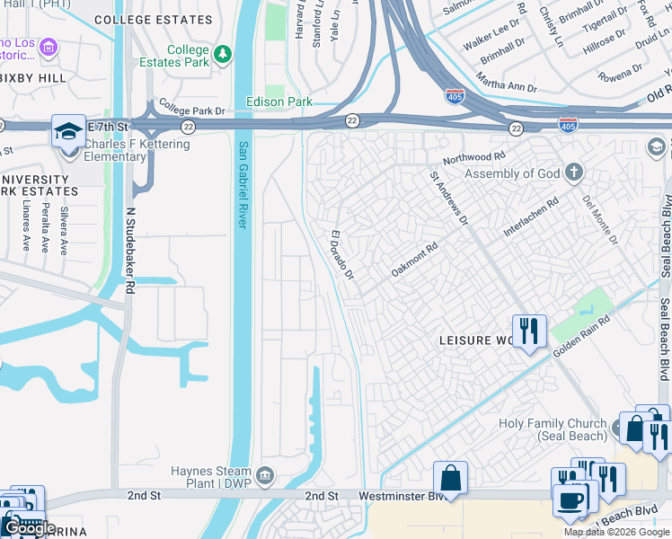 map of restaurants, bars, coffee shops, grocery stores, and more near 13361 El Dorado Drive in Seal Beach