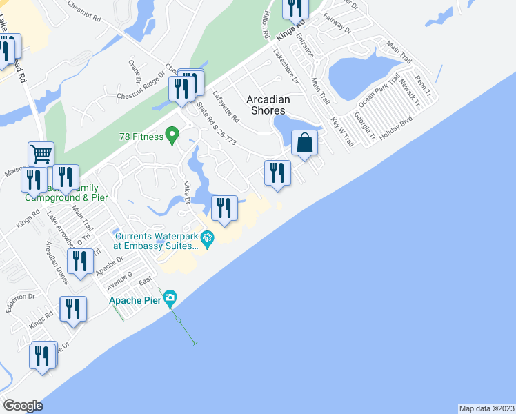 map of restaurants, bars, coffee shops, grocery stores, and more near 9840 Queensway Boulevard in Myrtle Beach