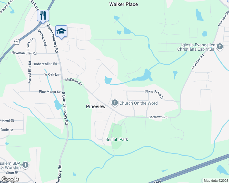 map of restaurants, bars, coffee shops, grocery stores, and more near in Douglasville