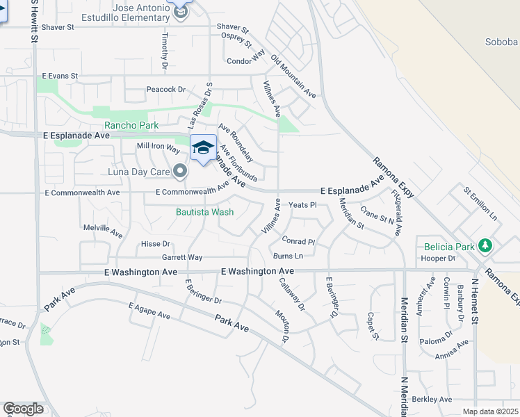 map of restaurants, bars, coffee shops, grocery stores, and more near 1380 Reinhart Street in San Jacinto