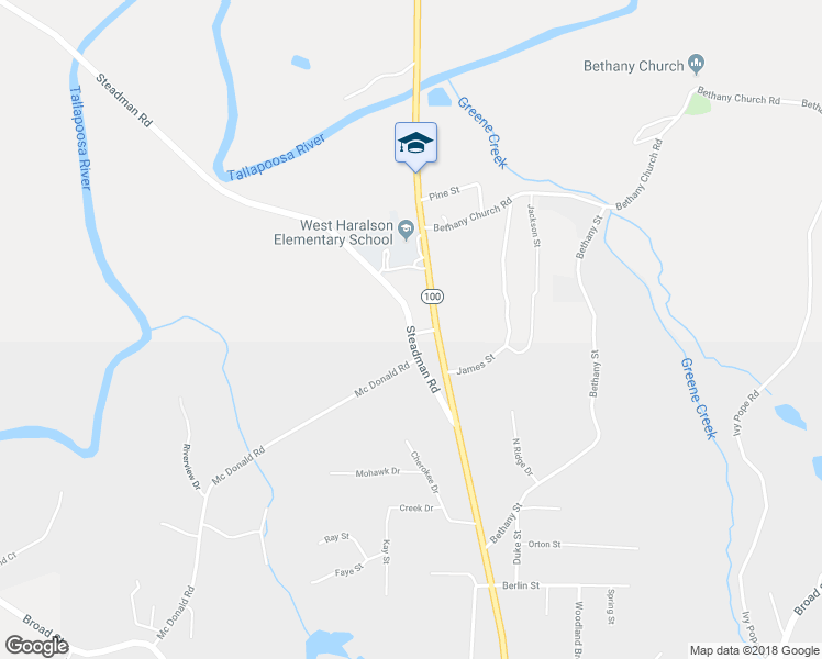 map of restaurants, bars, coffee shops, grocery stores, and more near 154 Steadman Road in Tallapoosa