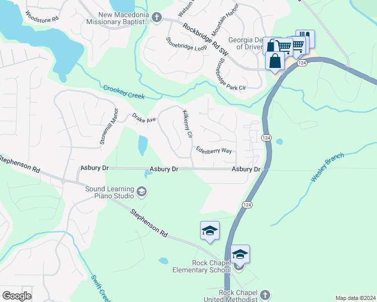 map of restaurants, bars, coffee shops, grocery stores, and more near 881 Kilkenny Circle in Lithonia