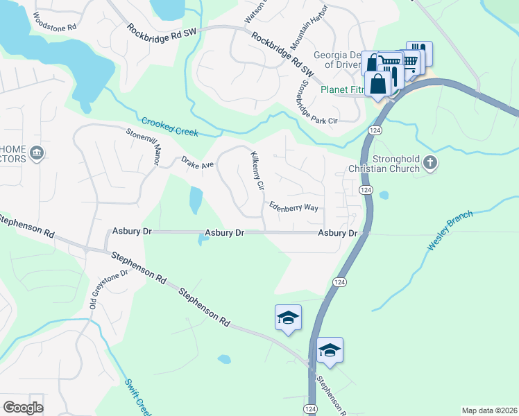 map of restaurants, bars, coffee shops, grocery stores, and more near 881 Kilkenny Circle in Lithonia