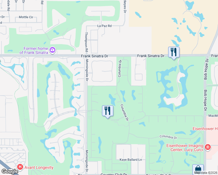 map of restaurants, bars, coffee shops, grocery stores, and more near 7 Princeton Drive in Rancho Mirage