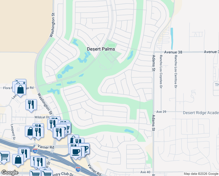 map of restaurants, bars, coffee shops, grocery stores, and more near 78481 Gorham Lane in Palm Desert
