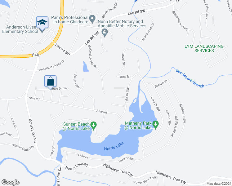 map of restaurants, bars, coffee shops, grocery stores, and more near 4425 Milton Trail Southwest in Snellville
