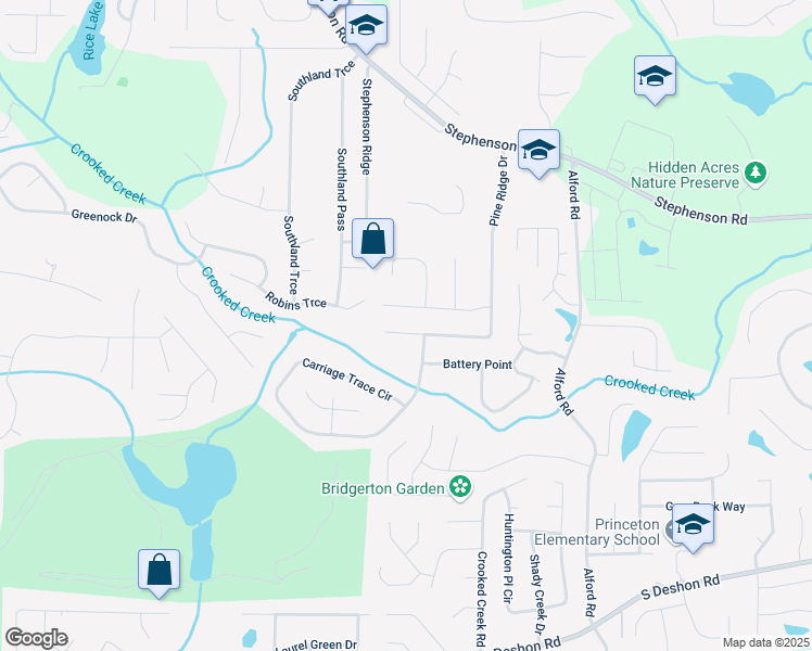 map of restaurants, bars, coffee shops, grocery stores, and more near 1001 Pine Ridge Drive in Stone Mountain
