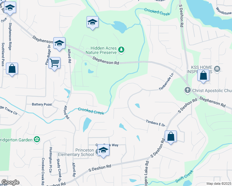 map of restaurants, bars, coffee shops, grocery stores, and more near 1047 Timbervale Lane in Lithonia