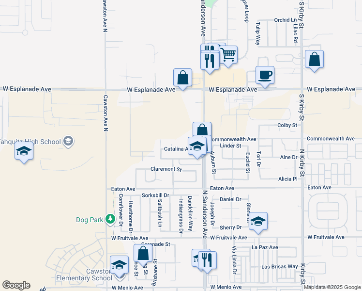 map of restaurants, bars, coffee shops, grocery stores, and more near 3494 Catalina Avenue in Hemet