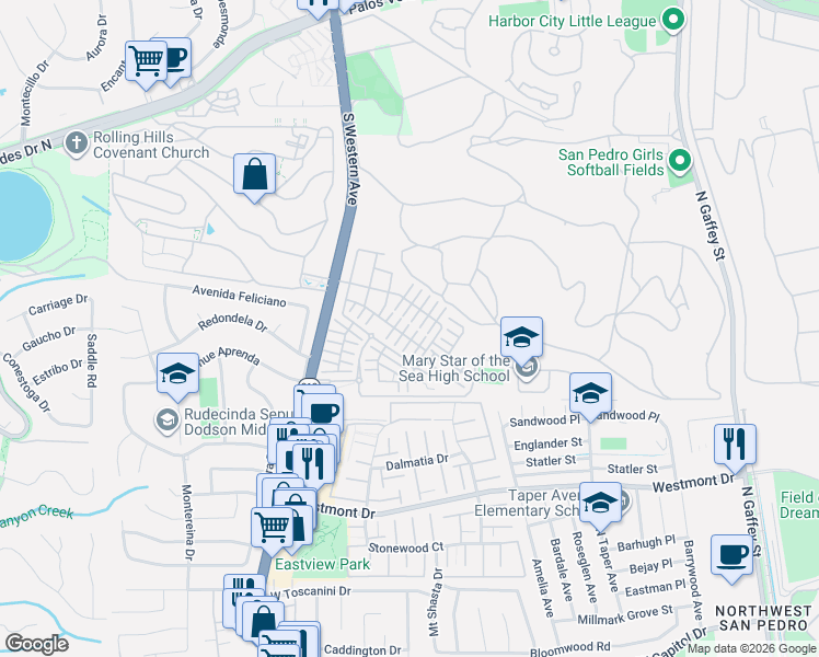 map of restaurants, bars, coffee shops, grocery stores, and more near 27658 Heartwood Drive in Los Angeles