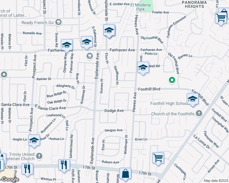 map of restaurants, bars, coffee shops, grocery stores, and more near 13361 Sandhurst Place in Santa Ana