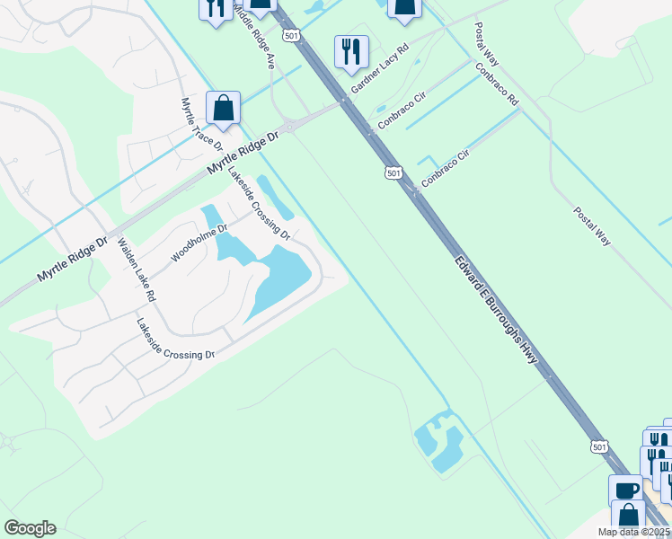map of restaurants, bars, coffee shops, grocery stores, and more near 1011 Greencrest Court in Conway