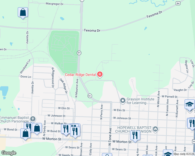 map of restaurants, bars, coffee shops, grocery stores, and more near 100-1198 Memorial Dr in Denison