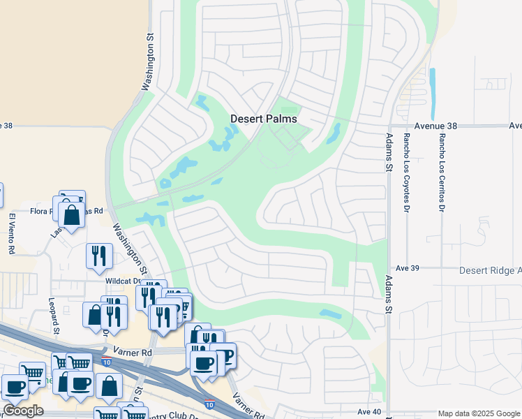map of restaurants, bars, coffee shops, grocery stores, and more near 78481 Gorham Lane in Palm Desert