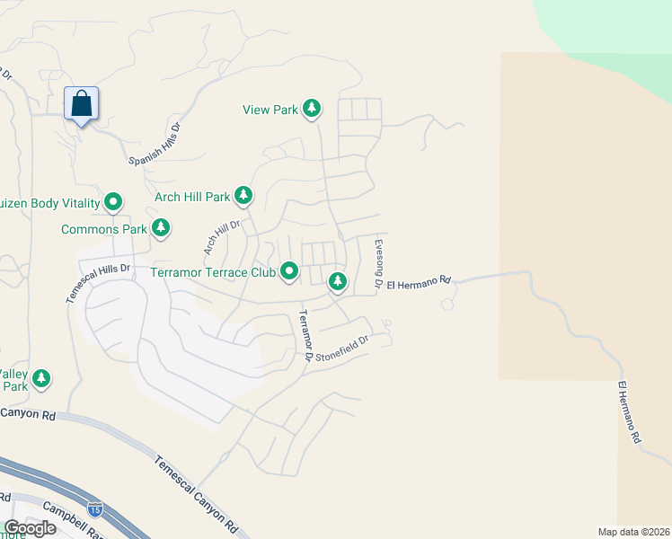 map of restaurants, bars, coffee shops, grocery stores, and more near 24127 Hillcrest Drive in Corona