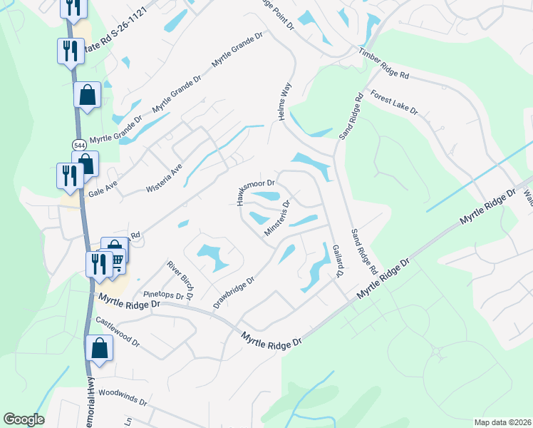 map of restaurants, bars, coffee shops, grocery stores, and more near 3005 Minsteris Drive in Conway