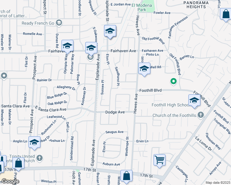 map of restaurants, bars, coffee shops, grocery stores, and more near 13361 Sandhurst Place in Santa Ana