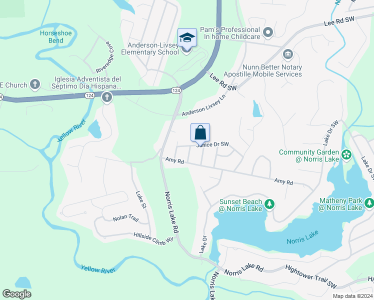 map of restaurants, bars, coffee shops, grocery stores, and more near 4473 Fowler Lane in Snellville