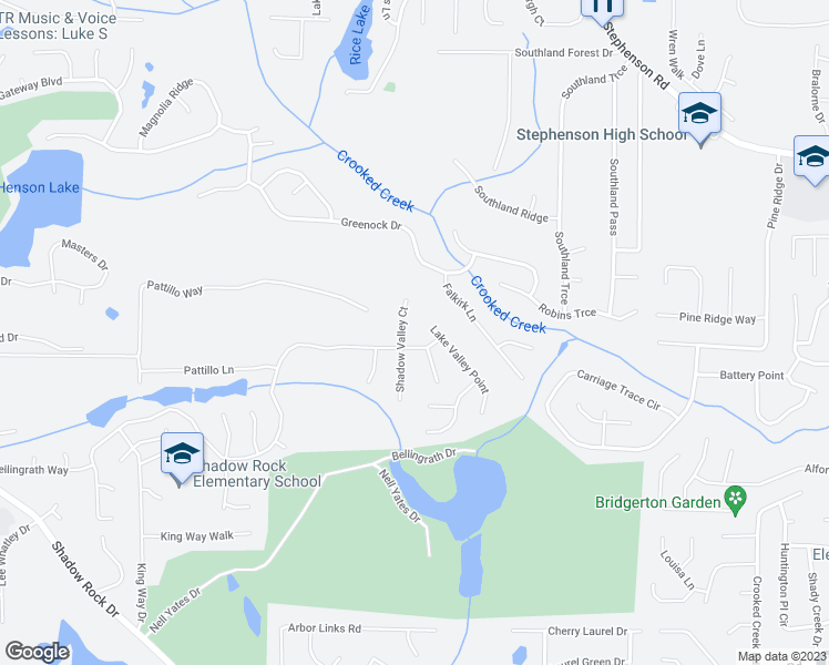 map of restaurants, bars, coffee shops, grocery stores, and more near 613 Shadow Lake Drive in Lithonia