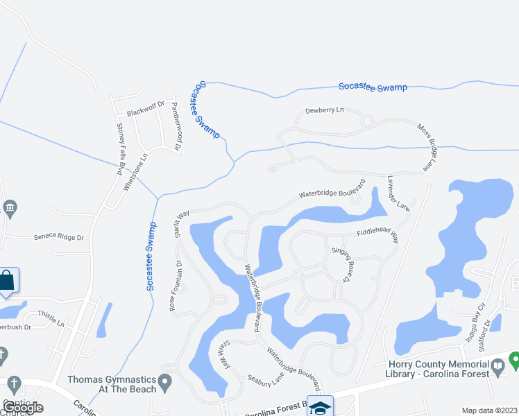 map of restaurants, bars, coffee shops, grocery stores, and more near 807 Waterbridge Boulevard in Myrtle Beach