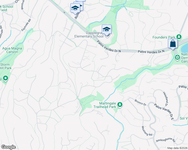 map of restaurants, bars, coffee shops, grocery stores, and more near 54 Saddleback Road in Rolling Hills