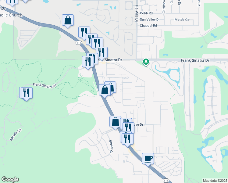 map of restaurants, bars, coffee shops, grocery stores, and more near 69850 California 111 in Rancho Mirage