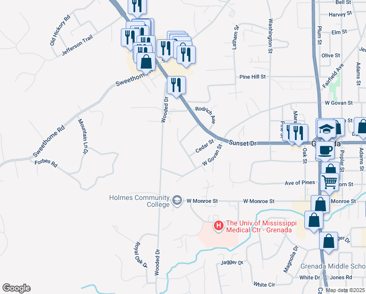 map of restaurants, bars, coffee shops, grocery stores, and more near 1230 Westview Drive in Grenada
