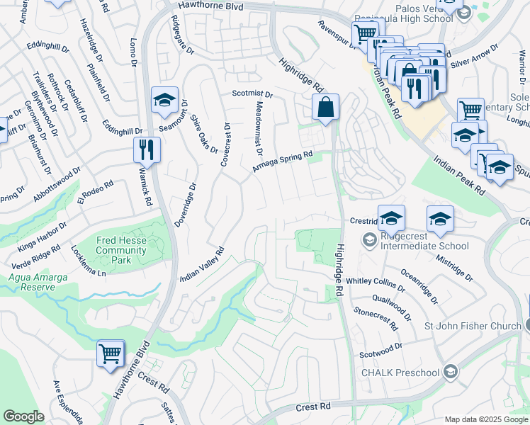 map of restaurants, bars, coffee shops, grocery stores, and more near 28876 King Arthur Court in Rancho Palos Verdes