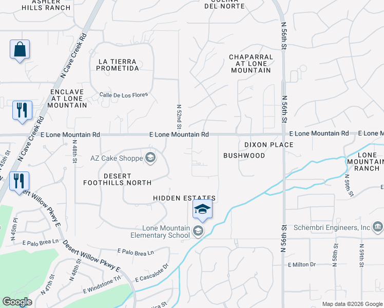 map of restaurants, bars, coffee shops, grocery stores, and more near North Ranch Road in Maricopa County