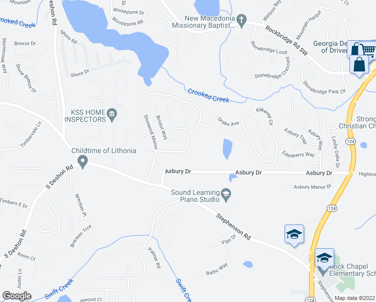 map of restaurants, bars, coffee shops, grocery stores, and more near 529 Stonemill Manor in Lithonia
