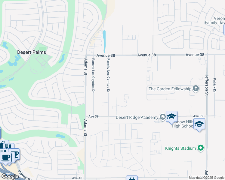 map of restaurants, bars, coffee shops, grocery stores, and more near 38515 Rancho Los Cerritos Drive in Indio