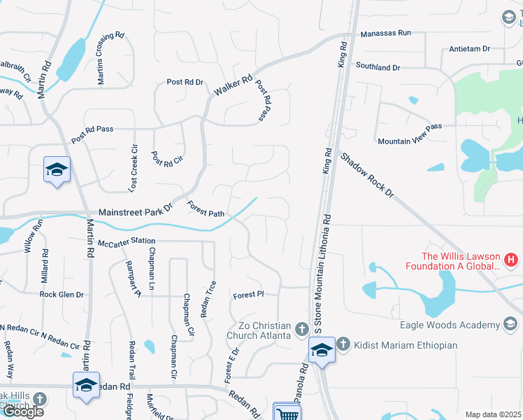 map of restaurants, bars, coffee shops, grocery stores, and more near 874 Fox Valley Drive in Stone Mountain