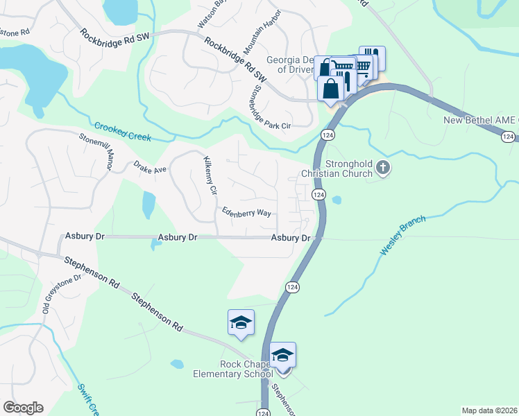 map of restaurants, bars, coffee shops, grocery stores, and more near 7518 Edenberry Way in Lithonia