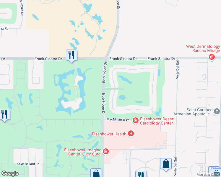 map of restaurants, bars, coffee shops, grocery stores, and more near 130 North Kavenish Drive in Rancho Mirage