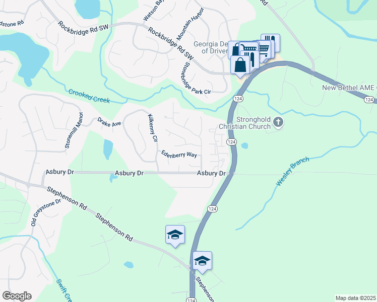 map of restaurants, bars, coffee shops, grocery stores, and more near 7518 Edenberry Way in Lithonia