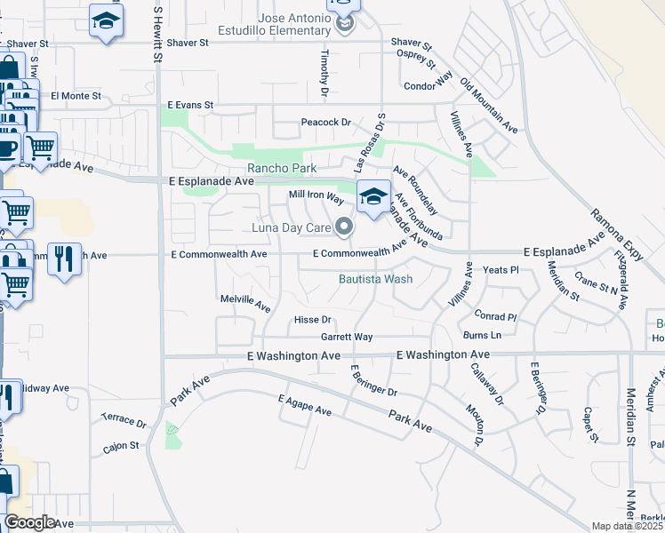 map of restaurants, bars, coffee shops, grocery stores, and more near 1053 Reinhart Street in San Jacinto