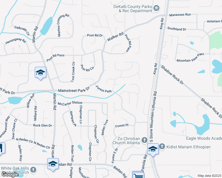 map of restaurants, bars, coffee shops, grocery stores, and more near 878 Greenhedge Drive in Stone Mountain