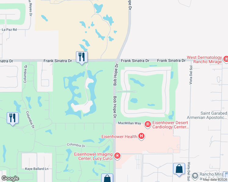 map of restaurants, bars, coffee shops, grocery stores, and more near North Kavenish Drive in Rancho Mirage
