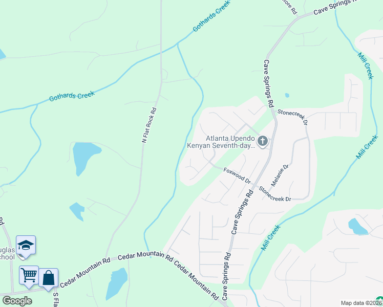 map of restaurants, bars, coffee shops, grocery stores, and more near 1246 Foxwood Drive in Douglasville