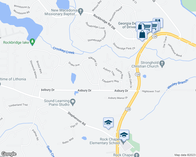 map of restaurants, bars, coffee shops, grocery stores, and more near 871 Kilkenny Circle in Lithonia
