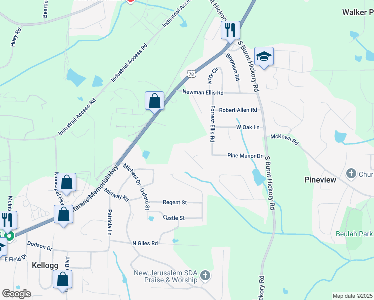 map of restaurants, bars, coffee shops, grocery stores, and more near Scott Drive in Douglasville