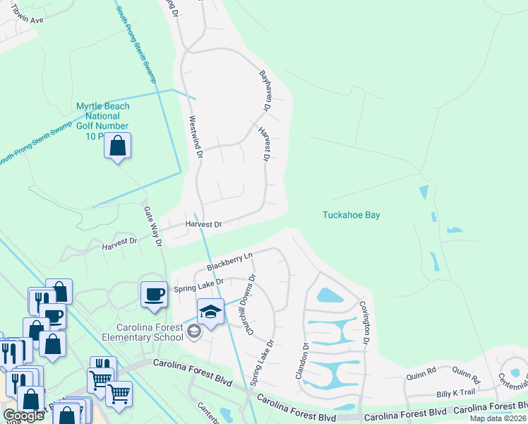 map of restaurants, bars, coffee shops, grocery stores, and more near 4789 Harvest Drive in Myrtle Beach