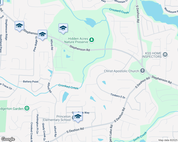 map of restaurants, bars, coffee shops, grocery stores, and more near 1021 Timbervale Lane in Lithonia