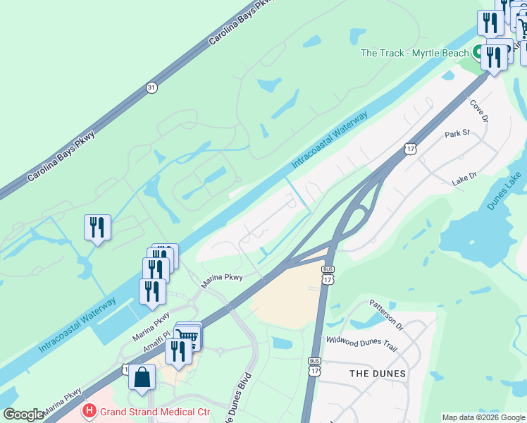 map of restaurants, bars, coffee shops, grocery stores, and more near 1755 Cliffwood Drive in Myrtle Beach