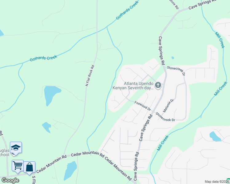 map of restaurants, bars, coffee shops, grocery stores, and more near 1368 Camrose Court in Douglasville