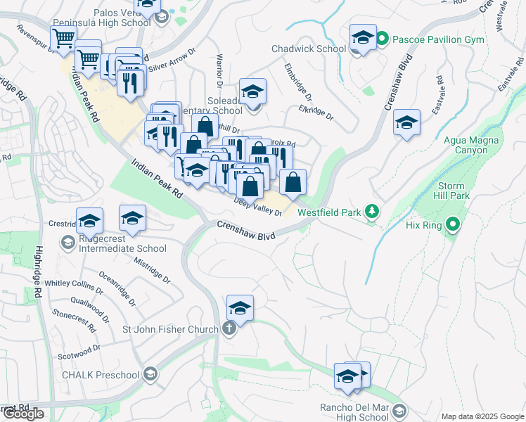 map of restaurants, bars, coffee shops, grocery stores, and more near 901 Deep Valley Drive in Rolling Hills Estates
