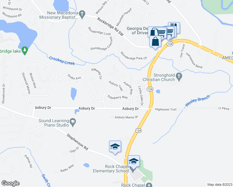 map of restaurants, bars, coffee shops, grocery stores, and more near 7551 Clear Creek Drive in Lithonia