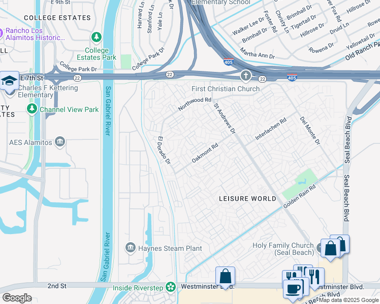map of restaurants, bars, coffee shops, grocery stores, and more near 13381 Fairfield Lane in Seal Beach