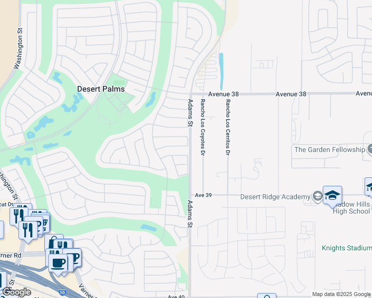 map of restaurants, bars, coffee shops, grocery stores, and more near 78995 Champagne Lane in Palm Desert