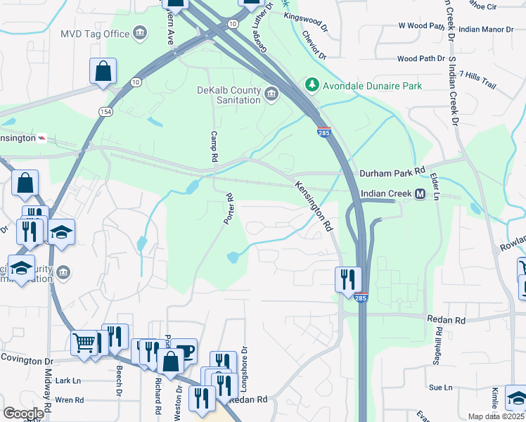 map of restaurants, bars, coffee shops, grocery stores, and more near 3755 Kensington Court in Decatur